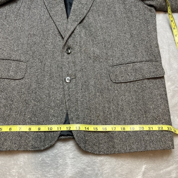 Vintage Lands End Herringbone Tweed Blazer Mens 46R Black 100% Wool Two Button - Picture 11 of 16
